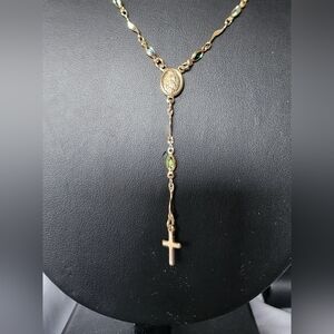 Gold-Tone Rosary Necklace with Accents